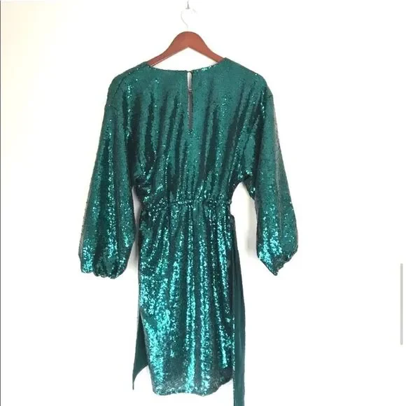 Anthropologie Green Metallic Lisabette Sequined Mini Dress NWT Size XS - Picture 8 of 9